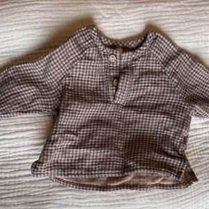 Quincy Mae Brown & Cream Gingham Long-Sleeve Top